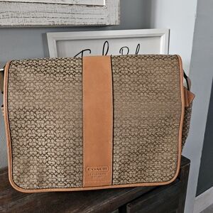 Coach Signature Canvas Messenger Bag in Brown and Tan Trim